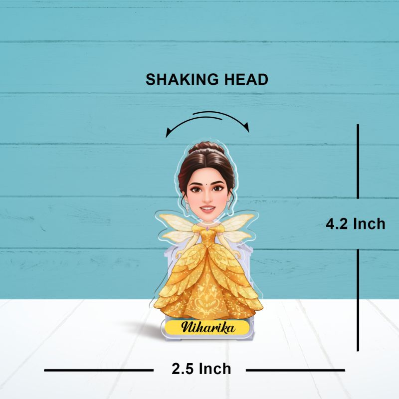 Personalized Yellow Dress Cinderella Princess Bobblehead Caricature Theme for Kids Birthday Gift, Kids Room & Home Decor Birthday Return Gift for Girls Battery Powered Shaking Head